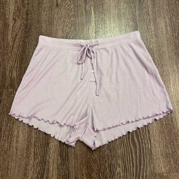 EUC WSLY Ribbed Shorts Size Medium Lavender Drawstring Lounge Pajama Pants - Picture 11 of 14
